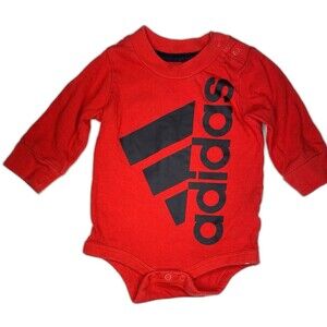 Adidas Unisex Baby Long Sleeve Bodysuit Size 3M Red w/ Black Logo